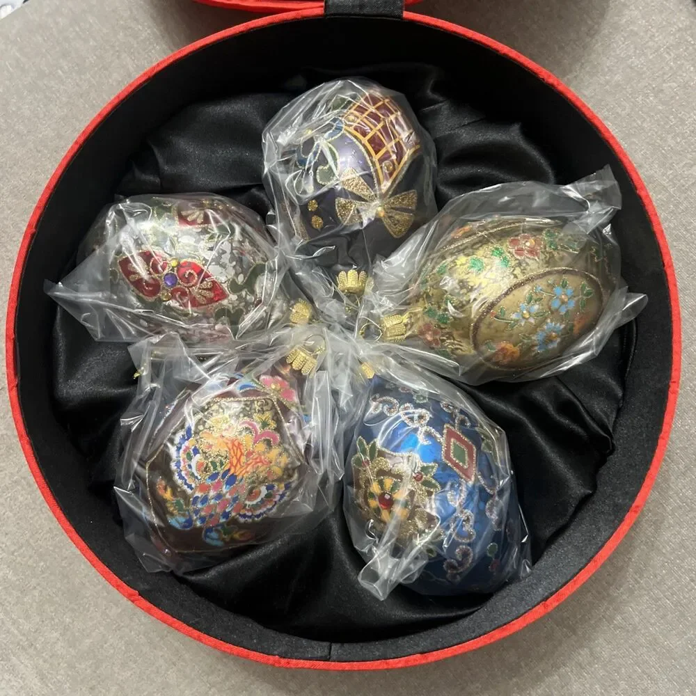 Joan Rivers Classics Collection Box Of 5 Jeweled Egg Shaped Christmas Ornaments